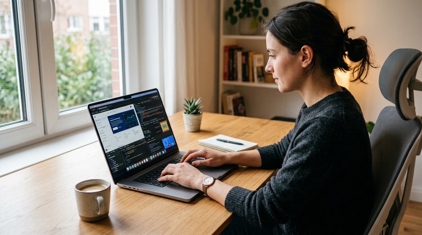 Developer working at a desk generating an API key in a browser window