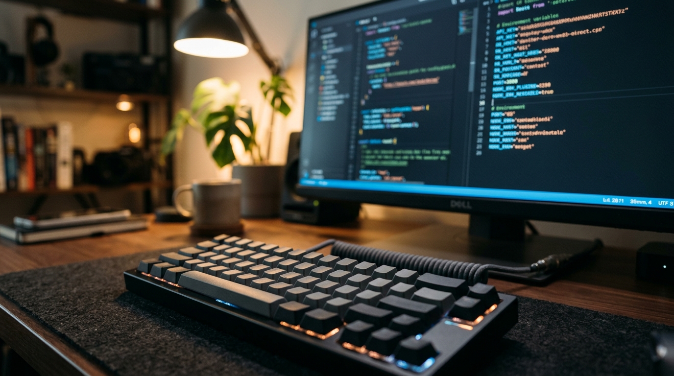 Secure API key storage concept showing environment variables in a code editor